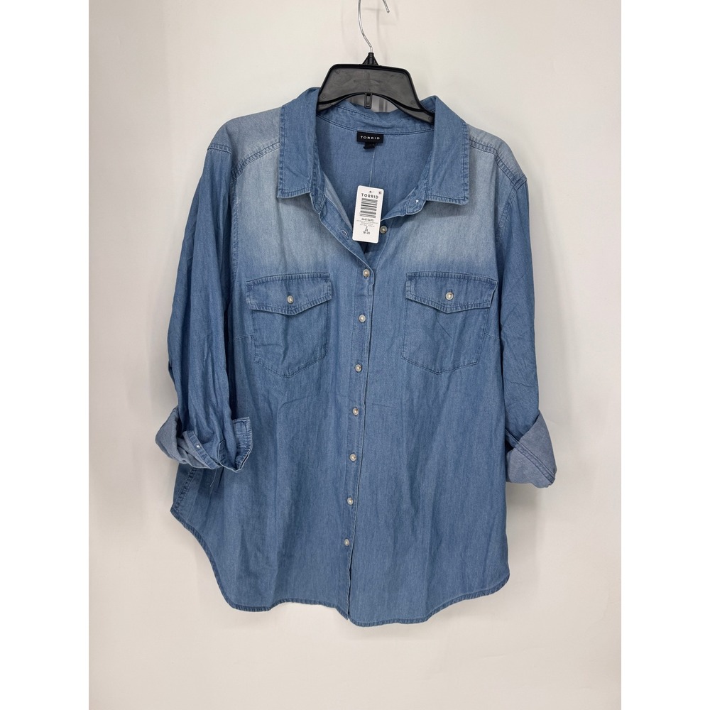 Torrid Denim Shirt Womens 2X Blue NWT Lizzie 2-Pocket Button Front Cotton